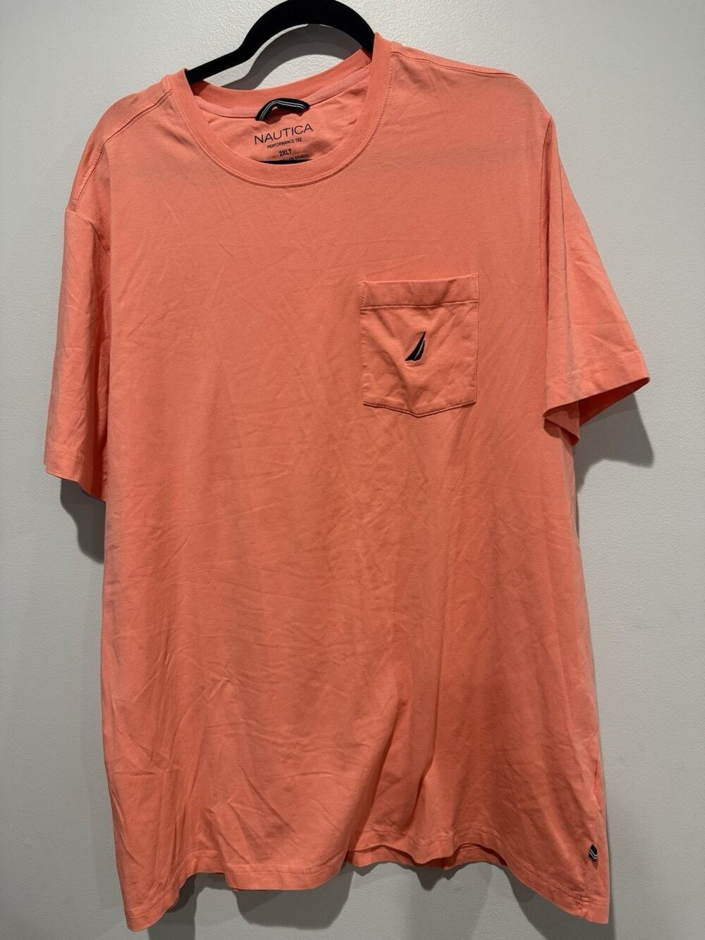 Nautica T-Shirt Men's 2XLT Coral Orange Front Pocket Active Stretch 95/5 Blend